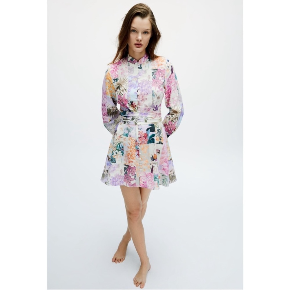 NWT Zara Floral Linen Blend Dress